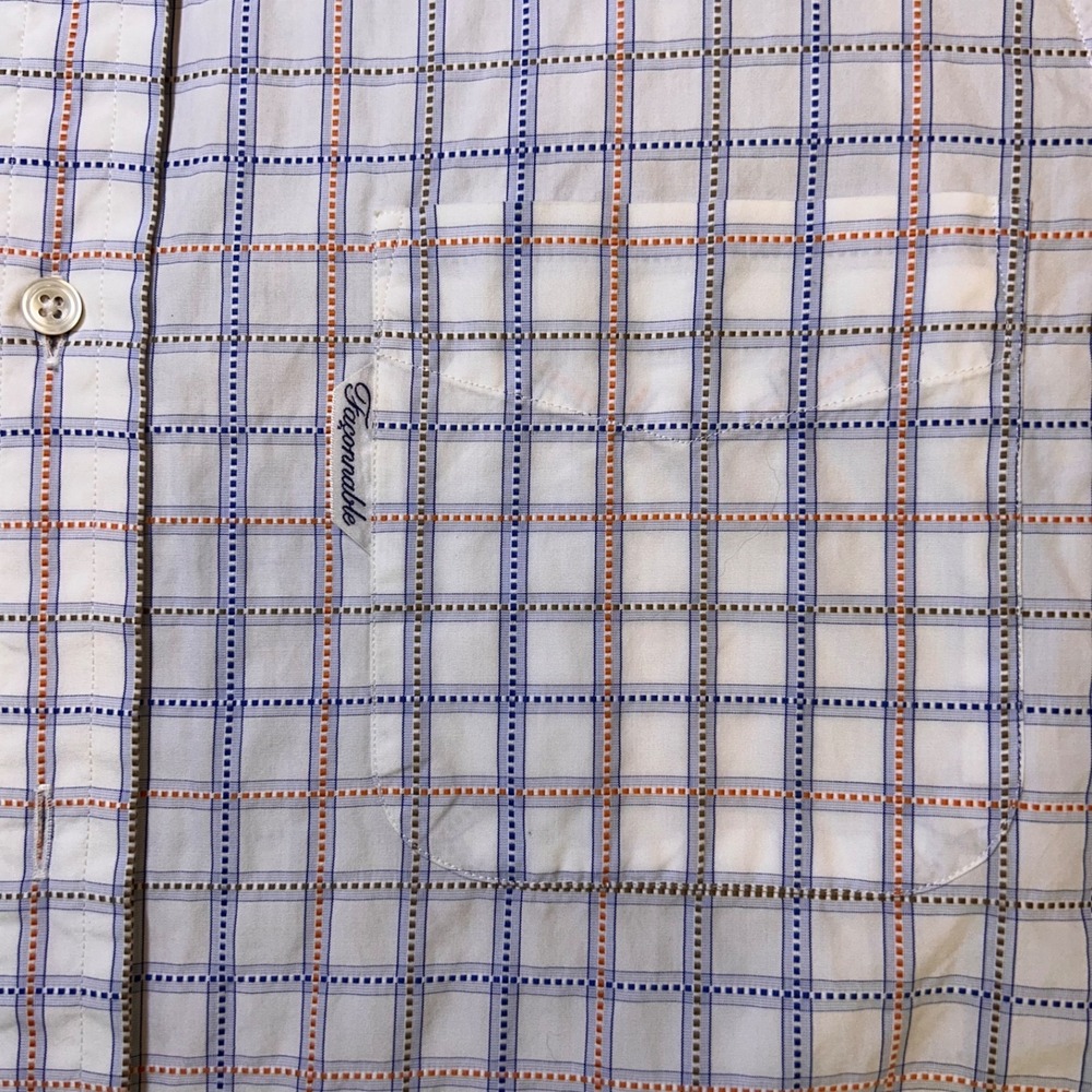 Faconnable Long Sleeve Button Up Shirt USA 100% Cotton Mens 15R White w/Plaid - Picture 6 of 13